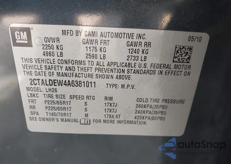 2010 GMC Terrain Sle-2 z USA, uszkodzony, nr VIN 2CTALDEW4A6381011